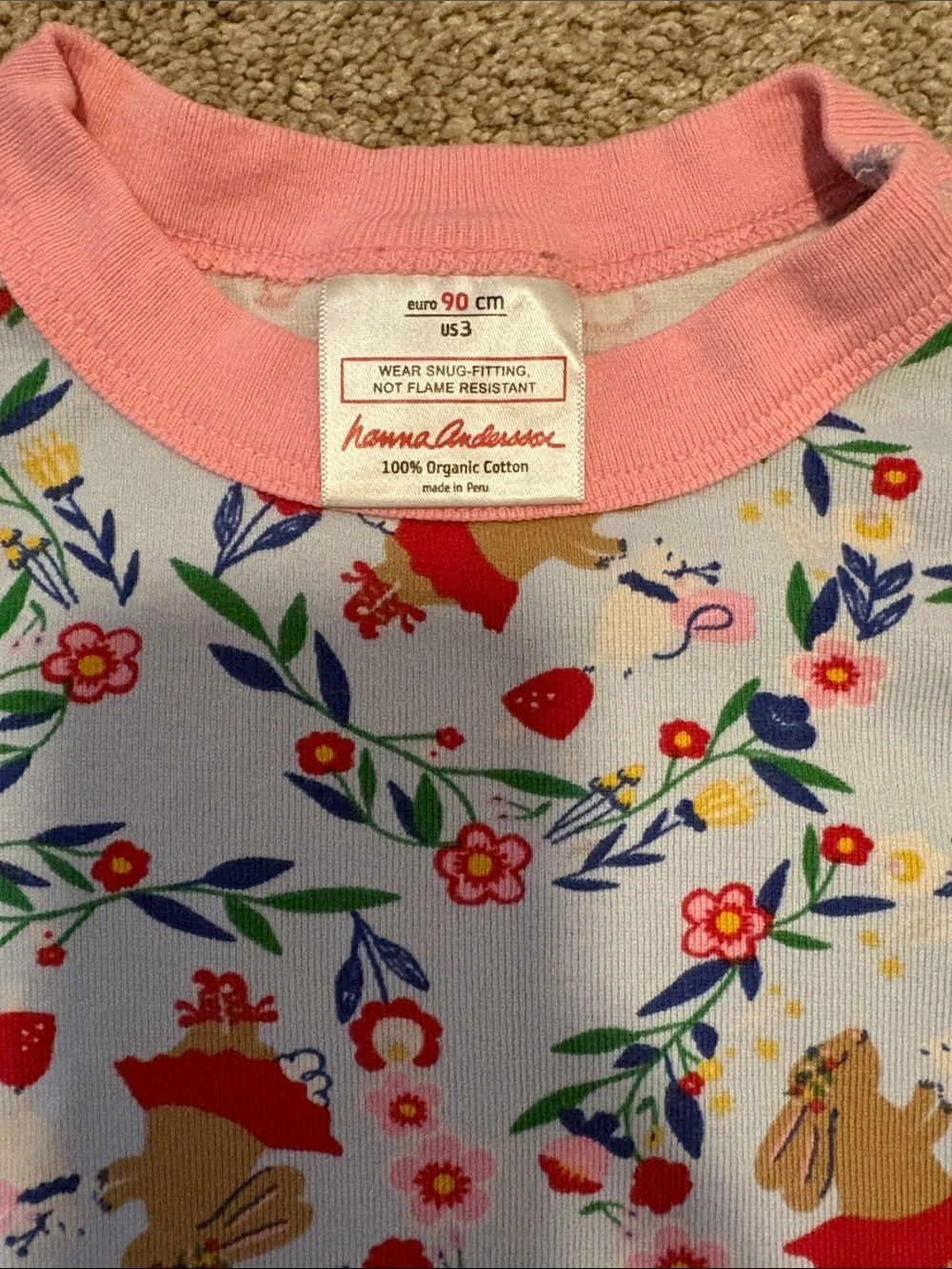 Hanna Andersson Pink Cuffed Bunny & Floral Cotton Pajama Set